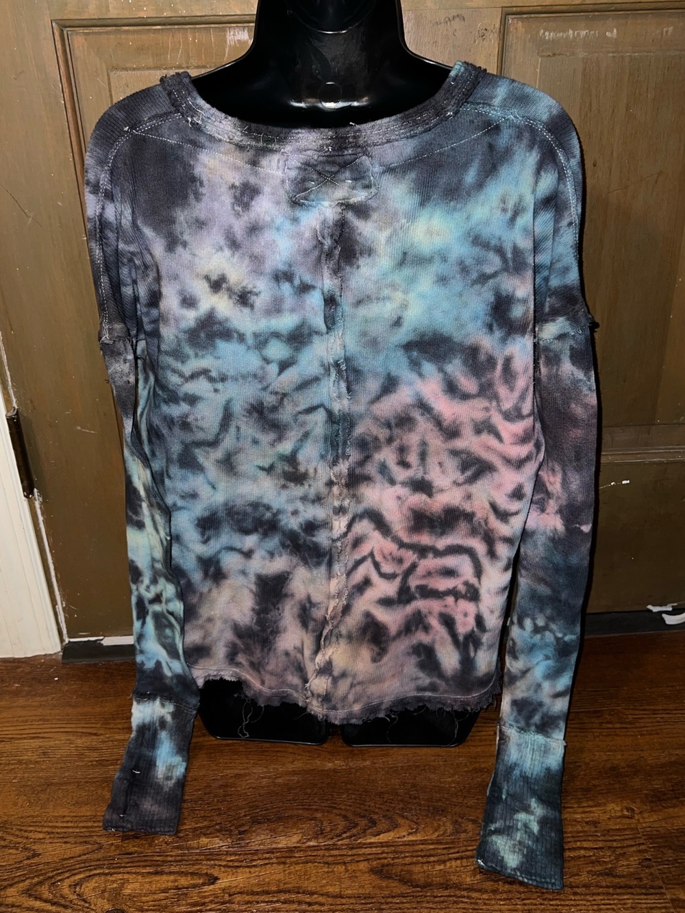 We The Free Waffle Knit Pastel Tie Dye Thermal Raw Hem Distressed Top Size XS - Picture 2 of 11